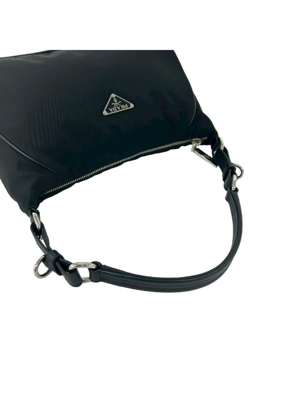 ★SOLD★ Prada Triangle Logo Nylon Leather Shoulder Bag Semi Black - Picture 4 of 10
